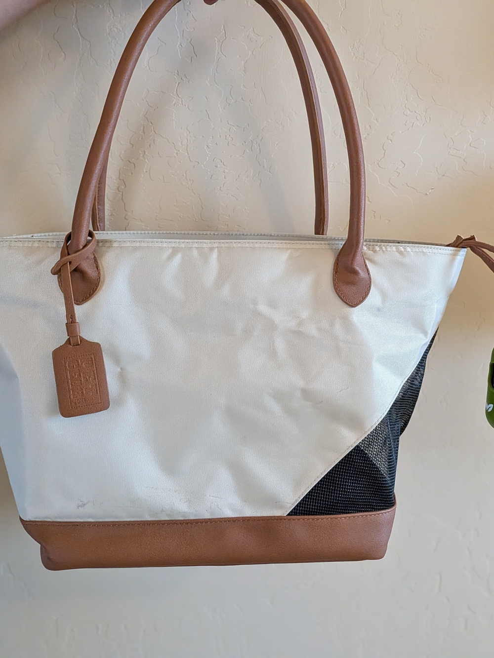 Pet Gear Cream and Brown Pet Travel Tote Carrier with Leather Trim